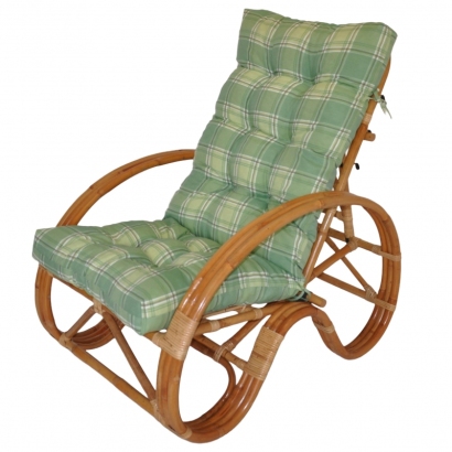 Ratanové křeslo polohovací ratan semambo polstr zelená kostka