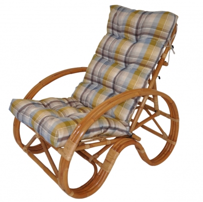 Ratanové křeslo polohovací ratan semambo polstr UNIKO žlutá kostka