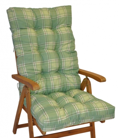 Polstr na teakové zahradní křeslo vysoké - látka UNIKO zelená kostka