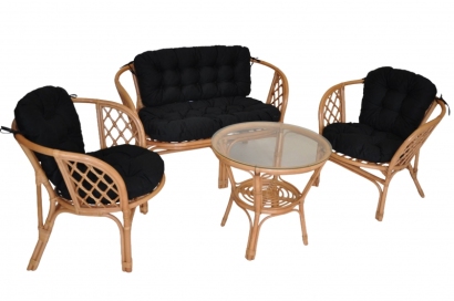 Ratanová sedací souprava Bahama tmavý med velká polstry černý kepr