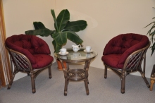 Ratanová sedací souprava Bahama hnědá 2+1, polstr MAXI vínový