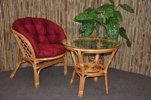 Ratanová sedací souprava Bahama 1+1 medová, polstr vínový MAXI