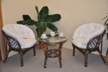 Ratanová sedací souprava Bahama hnědá 2+1, polstr MAXI bílý