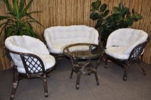 Ratanová sedací souprava Bahama velká hnědá, polstr MAXI bílý