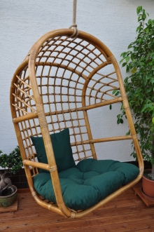 Houpačka ratanová závěsná brown wash XL polstr zelený dralon