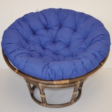 Ratanový papasan 110 cm hnědý polstr tmavě modrý melír