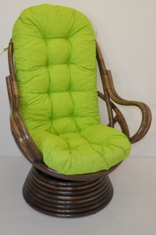 Ratanové houpací křeslo Swivel hnědé polstr světle zelený melír