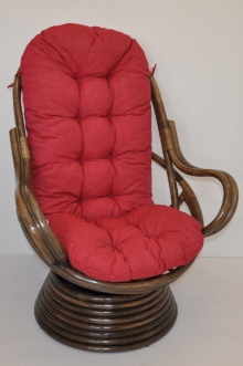 Ratanové houpací křeslo Swivel hnědé polstr vínový melír