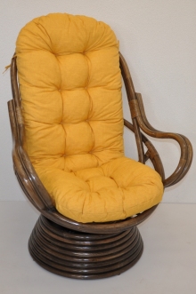Ratanové houpací křeslo Swivel hnědé polstr žlutý melír