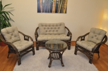 Ratanová sedací souprava Rio De Janeiro hnědá polstry tmavě béžový melír