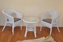 Ratanová sedací souprava Fabion bílá  polstry šedý melír