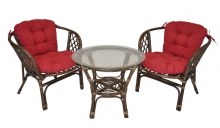 Ratanová sedací souprava Bahama hnědá 2+1, polstr vínový melír