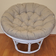 Ratanový papasan 100 cm bílý, polstr tmavě béžový melír