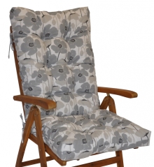 Polstr na teakové zahradní křeslo vysoké - vlčí máky šedé