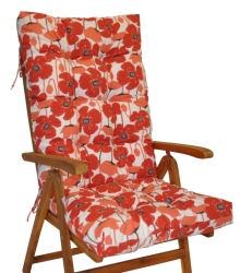 Polstr na teakové zahradní křeslo vysoké - vlčí máky červené