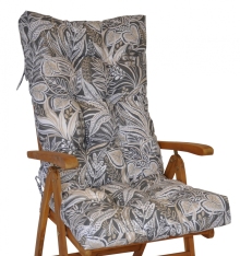 Polstr na teakové zahradní křeslo vysoké - motiv listy na tmavé
