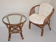 Ratanová sedací souprava Bahama 1+1 hnědá, polstr bílý