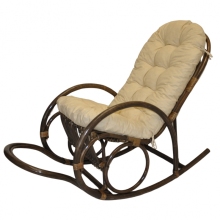 Ratanové houpací křeslo Jenaira hnědé polstr světle béžový melír
