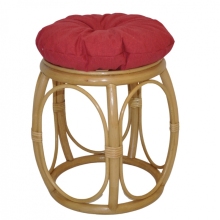 Ratanová taburetka široká medová polstr vínový melír