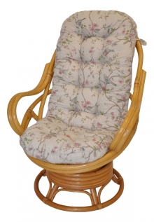 Ratanové houpací křeslo Swivel medové polstr motiv ptáci
