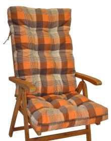 Polstr na teakové zahradní křeslo vysoké - látka UNIKO oranžová kostka