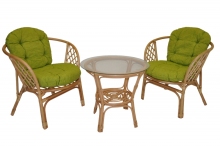 Ratanová sedací souprava Bahama malá medová polstry světle zelený melír PL